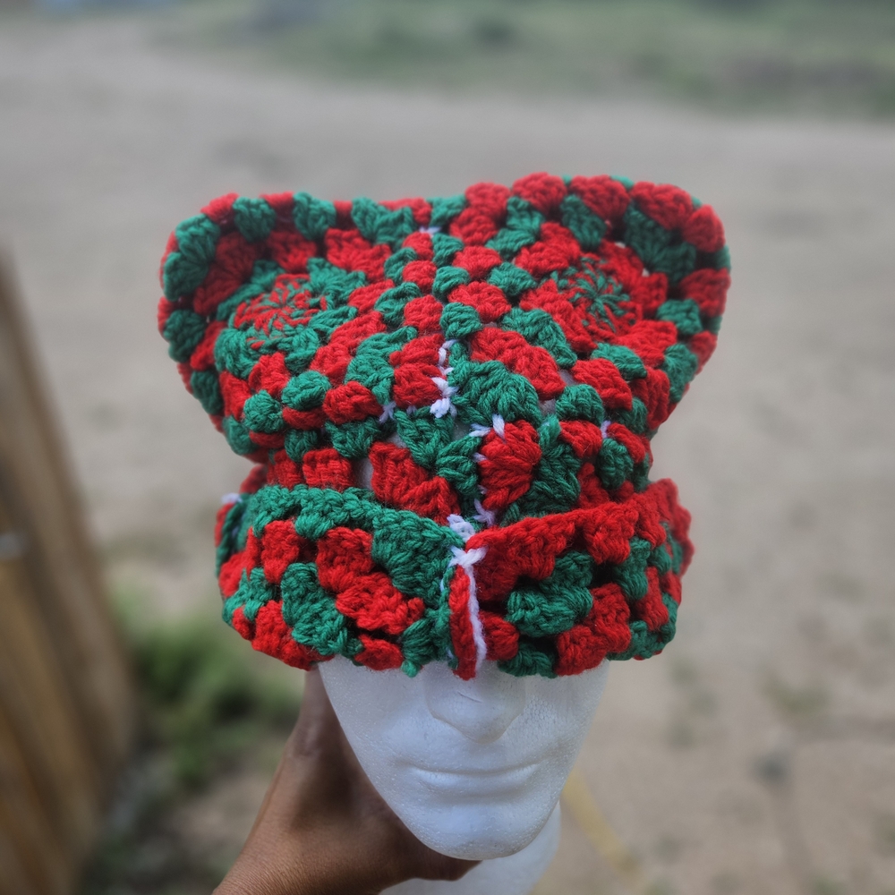 Handmade Red and Green Crochet Hat